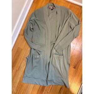 Alexandra + Oak Medium Green Long Open Front Cardigan Front Pockets